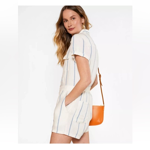 Outerknown S.E.A. Suit Shortall Linen Blend Sailing Stripe Blue - Picture 3 of 7